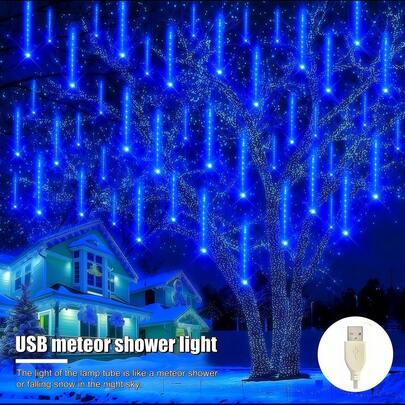 Đèn LED trang trí Giáng sinh hình giọt băng 192 bóng, dùng nguồn USB, 8 màu (xanh dương, trắng, nhiều màu, trắng ấm), thích hợp cho các dịp lễ, đám cưới, tiệc tùng, trang trí hiên nhà, sân vườn và trang trí cây thông Noel, tạo nên không gian huyền ảo.