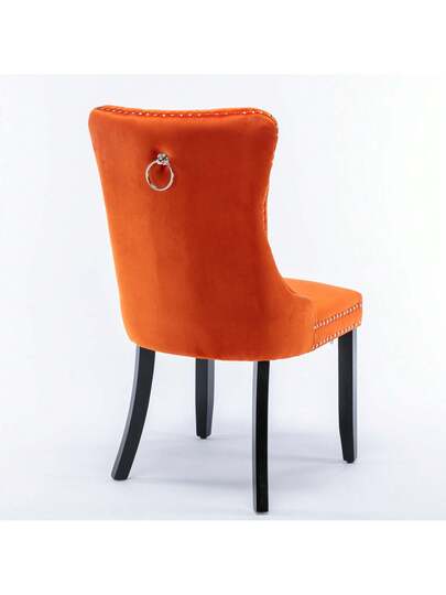 Moderne Dining Chairs, High End Tufted Solid Wood, Contemporary Fluwelen Upholstered Piece Studded Wooden Legs, Orange, Blue. view 6