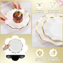 D100 Pcs Scalloped White Paper Plates With Gold Rim 10 Inch And 8 Inch Party Dert Plates Disposable White Wedding Paper Dinnerware For Cake Dert Birthday Baby Shower Tea Party Plies - 白色 - 查看 4