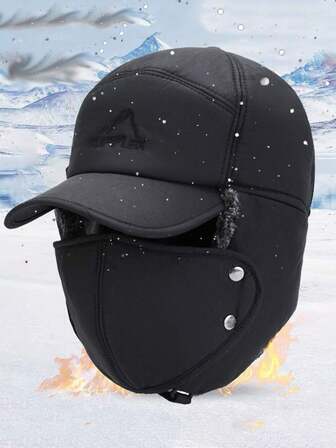 Orejeras de invierno a prueba de viento y frío para ciclismo, sombrero tipo Lei Feng de algodón de unicolor y estilo casual para hombres