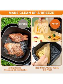 1/50/100 Sheets Square Disposable Air Fryer Liners Fits 2-8 Quart Air Fryers Non-Stick Oil-Resistant Baking Paper Food Container Liner Chef Recommended Kitchen Masterpiece Compatible With Frying Pan & Baking Tray For Frying, Baking, Cooking, Roasting & Microwave Heating House Essentials Essential Kitchen Supplies - Multicolor - View 10