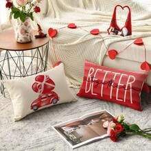 4 件装情人节亲吻拥抱甜蜜抱枕套，红色爱心卡车图案，适用于周年纪念晚宴椅套和户外酒店婚礼装饰抱枕套（16 英寸 x 16 英寸、18 英寸 x 18 英寸、20 英寸 x 20 英寸、12 英寸 x 20 英寸） - 紅色 - 查看 10