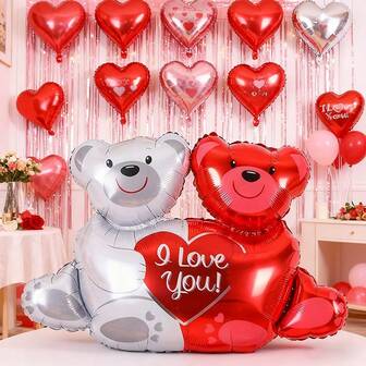 1pc Hugging Heart Teddy Bear Foil Balloon, Suitable For Valentine's Day Decor, Theme Party, Wedding, Engagement, Bridal Shower, Anniversary, Photo Prop, No Power Required