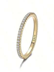 Cubic Zirconia Decor Sterling Silver Ring Wedding Engagement Bridal Jewelry - Yellow Gold - View 7