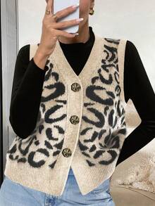 Women's Spring Knitted Vest Cardigan, Fashion Minimalist Business Casual Commute Elegant Vacation Warm High-End Versatile Slimming Victory Day Cute Top Korean Style - Light Apricot Color - View 2