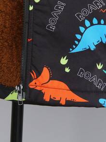 男童恐龙印花保暖连帽拉链外套，时尚街头风休闲外套，适合秋冬季穿着