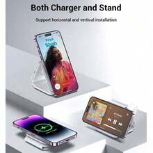 Cargador inalámbrico magnético 3 en 1 de carga rápida flexible para viajes, compatible con dispositivos Apple, compatible con iPhone 16/15/14/13/12 - Blanco - Ver 5