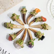 1件迷你天然宝石玫瑰石英和紫水晶水晶权杖原石女巫魔法棒精美儿童魔杖创意游戏万圣节装饰圣诞礼物春季饰品 - 原石鹿角小權杖 - 查看 7