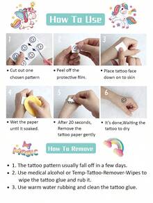 120张/12张闪光粉色独角兽临时纹身贴纸，闪亮彩虹独角兽魔法奇幻神话生物纹身贴纸，生日派对用品装饰，完美礼物，礼品袋填充物，可持续2-5天 - 粉色 - 查看 11