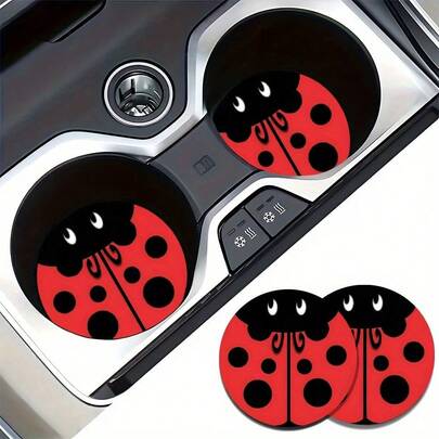 2pcs Cute Red Ladybug Car Cup Holder Inserts - Non-Slip Absorbent Coasters With Cup Holder, High Quality Surface Protection, Fit For All Vehicles - Car Interior Decor Accessories (2pcs), Spill Protection, Playful Design, Secure Grip, Drink Holders, Daily Commuters