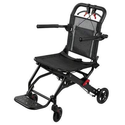 Aluminum Alloy Ultra-Thin Transport Chair For Adults, Foldable Wheelchair With Flip-Up Armrest, Portable Transportation Travel Wheelchair, Bearing 286lbs