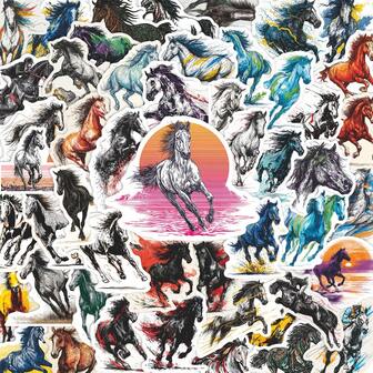 56 piezas Pegatinas de vector de caballo de dibujos animados - Vinilo resistente al agua, adecuado para portátiles, tazas de agua, cuadernos, maletas, etc. - Decoración DIY de scrapbook estética y linda