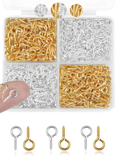 Silver & Gold Small Screw Eye Pins For Jewelry Making & DIY Crafts, Mini Eyelet Screws For Art Projects & Bead Charms, Tiny Eye Hooks, Mini Eyelet Hooks For Cork Top Bottles