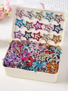 30pcs/Set Girls' Gold & Silver Glitter Star/Pentagram Random Style Cute Simple Barrettes Hair Clips For Bangs, Suitable For Daily Use - Multicolor - View 3