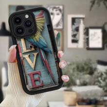 Phone Case With Black Border, Colorful Parrot Design And LOVE Lettering For Everyday Use - 白色 - 查看 2