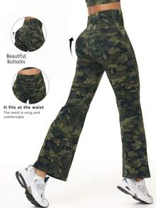 3 Pieces Of Spring And Summer Outdoor Sports Bell Bottoms, Printed Women's Casual Wide Leg Pants, Solid Color High Waist Tight Yoga Tight Pants, Slim And Elastic Short Tight Pants, Lightweight Fabric, Women's Outdoor Hip And Belly Lifting Pants - Nhiều màu - Xem 4