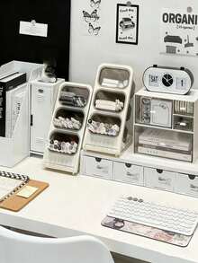 1pc Slanted Large Capacity Pen Holder, Suitable For Desktop Cosmetic Storage Box, Office Organizer Box And School Supplies - Multicolor - View 2