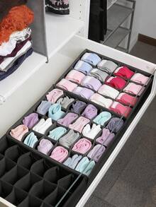 24格灰色布艺可折叠袜子、内衣、领带收纳盒，季节性假日家居卧室衣柜整理收纳盒，节省空间设计 - 彩色 - 查看 2