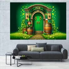 2D Türbanner St. Patricks Day Bar Polyester Fotografie Hintergrund, Party Banner Flagge Geburtstags Zubehör, Foto Hintergrund Dekoration für Party, perfekt für Zuhause, Garten, Jahrestags Feierlichkeiten und Fotobox Requisiten, multifunktional, ohne Strombedarf, wandmontiertes Foto Schild - Verschiedenfarbig - Übersicht 3