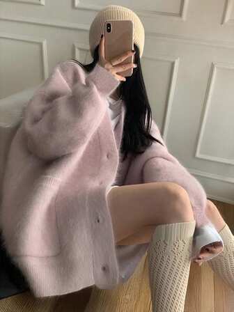 Alicedudu Enkel avslappnad stickad cardigantröja för kvinnor, långärmade toppar