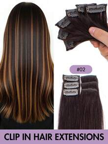 6件套1片式夹式接发，真人发丝，直发，挑染，夹式真人发，派对自然黑直发，女士夹式接发，女孩角色扮演和派对，易于佩戴，圣诞节适用 - 彩色 - 查看 29