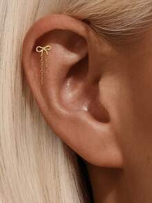 1Pc 925 Sterling Silver Stud Earrings For Women Tiny Cubic Zirconia Cartilage Stud Earrings Hypoallergenic Piercing Body Jewelry Christmas Valentine's Birthday Gifts - Gold - View 7