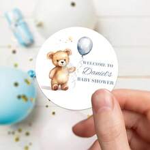 UNICCUT Custom Teddy Bear Stickers, Personalized Baptism Birthday Labels, Gender Reveal Party Favors - Multicolor - View 9
