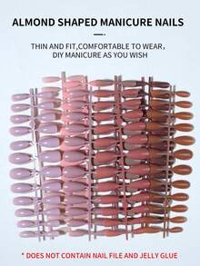 288pcs (12 Colors) Almond Shaped Shiny Brown Nail Stickers, Perfect Fit, Easy To Wear, Suitable For Women's Daily Work, Parties And Other Occasions - Brown - View 4