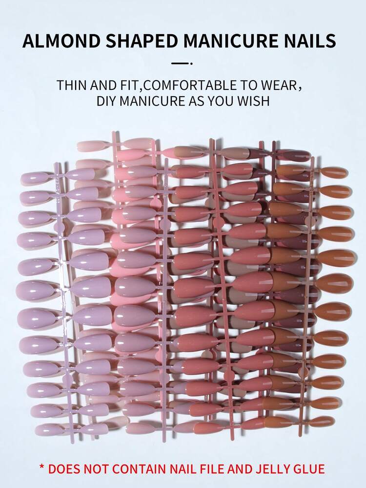 288pcs (12 Colors) Almond Shaped Shiny Brown Nail Stickers, Perfect Fit, Easy To Wear, Suitable For Women's Daily Work, Parties And Other Occasions - Brown - View 3