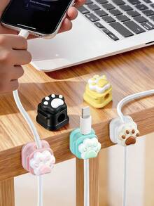 Cat Paw Cute Magnetic Cable Organizer, Desktop Data Cable Magnetic Fixing Holder, Tidy Cable/Charger/Earphone/Audio/Mouse/Network Cable Organizer, No Drilling, Adhesive - Multicolor - View 2