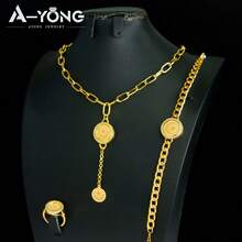 24K Gold Plated Turkish Fashion Jewelry Set, Arabic Bridal Necklace, Bracelet, Earrings, Ring For Middle Eastern Nigerian Women Wedding Party - 4pcs Jewelry Set - View 12