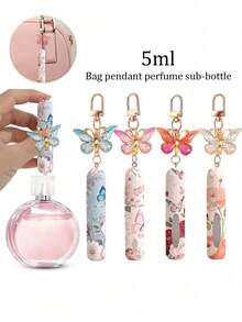 For Butterfly Themed 5ml Perfume Refill Bottle Keychain For Women Travel Portable Cosmetic Spray Container With Bottom Filling System Girls Gift Idea - 彩色 - 查看 2
