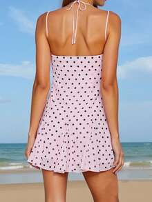 Women's Dots Print Mini Dress Sleeveless Spaghetti Strap A-Line Dress Summer Casual Dress - Purple - View 4