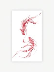 1 Buah Stiker Tato Sementara Realistis Motif Ikan Mas Merah Tinta yang Modis untuk Pinggang dan Tulang Selangka, Tahan Air dan Keringat, Cocok untuk Berbagai Ukuran Tubuh - MultiWarna - View 2