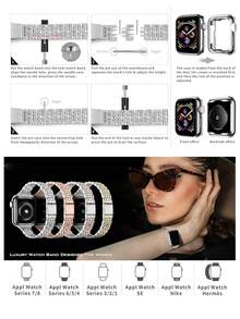 Huastonband 金色不锈钢表带 + 屏幕保护膜表壳，兼容 41mm、40mm、38mm、45mm、44mm 和 42mm 表盘尺寸的 Series 11、10、9、8、7、6、5、4、3、2、1、SE 和 SE2，奢华金色配件，纤薄女士表带和表壳 - 金色 - 查看 11