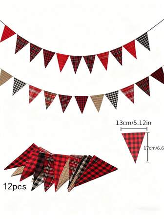 12 piezas de 2.5m Banderines y banderas de lino de colores, adecuados para decoración de exteriores y jardín, decoración de fiestas de cumpleaños, Halloween, Navidad, arreglo de lugares de celebración, banderines y banderas triangulares
