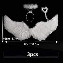3件套天使翅膀服装配饰，白色羽毛翅膀，服装派对道具，万圣节和圣诞节服装 - 彩色 - 查看 15