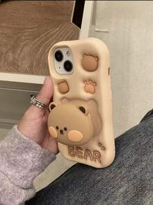 3D小熊可伸缩支架手机壳，兼容 13、14 Pro Max/14 Pro/14、17 Pro Max；新颖硅胶卡通手机壳，适用于 11/12/15 Pro Max/15 Pro/15、16 Pro Max/16 Pro/16；可爱基础款手机壳 - 棕色 - 查看 5