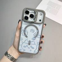 Light Blue Cat Planet Star Flower Heart Pattern Cute Cartoon Style Phone Case Painted Phone Case Magnetic Wireless Charging Soft Silicone Protective Case Magnetic Liquid Silicone Protective Case Suitable For Iphone 17 16 15 14 13 12 Pro Pro Max Plus Air - 灰色 - 查看 30