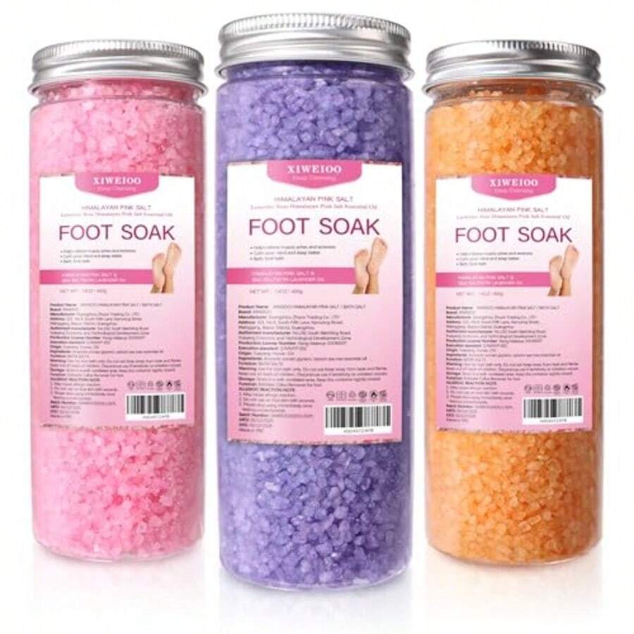 AWYY3 Pack Foot Soak Salts Kit Epsom Salt - Himalayan Pink Salt - Dead Sea Salt - Foot Spa Care Best For Good Sleep Essential Oils Gifts For Mom Women Tea Tree Oi Lavender Rose - 如圖 - 查看 1