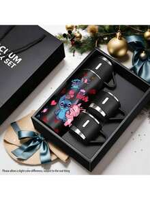 1pc Stitch Coffee Mug Set, 304 Stainless Steel Vacuum Insulated Travel Cup With 3 Lids, Rust Resistant, Non-Slip, Gift Box Packaging, Ideal For Office, Camping, Dining - Mother'S Day & Valentine'S Gift - Multicolor - View 11