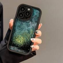 Cubierta de telefono con borde negro y diseño artístico de bosque mágico con luces doradas y siluetas de plantas para iPhone 14 Pro Max ideal para uso diario y estilo urbano - Burdeos - Ver 5