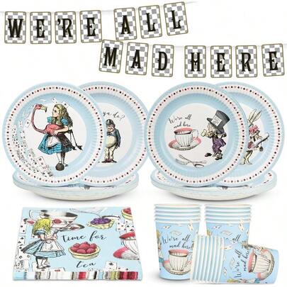 Talking Tables Alice In Wonderland Party Decorations And Tableware For 16 Guests  Double Sided Bunting Paper Plates Napkins Cups Table Cover For Birthday Afternoon Tea Baby Shower By