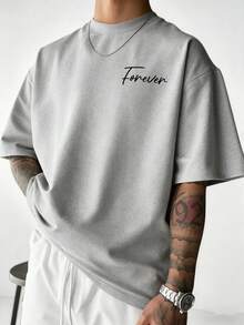 Zrgoth Men's Casual Versatile Simple Printed Element Short Sleeve T-Shirt - Grey - View 3