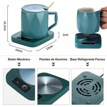 Calentador de Tazas de Café con Taza, Calentador de Tazas de Café para Escritorio, Juego Calentador de Tazas para Escritorio, Casa y Oficina, para Calentar Café, Bebida, Leche,é y Chocolate Caliente - Verde - Ver 6