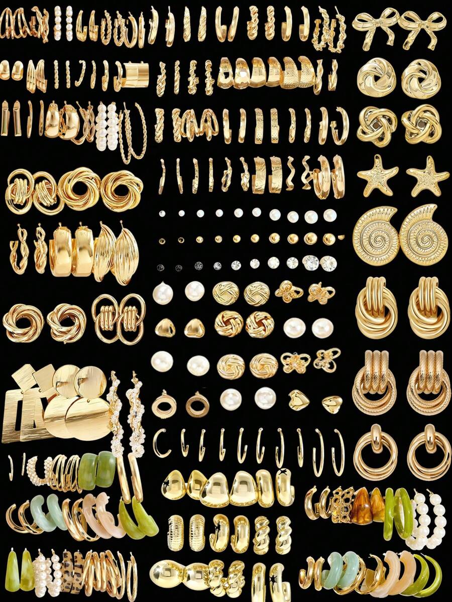 Bộ 32/20/10 khuyên tai nữ, màu vàng, thanh lịch và thời trang, thiết kế hình học rỗng, ngọc trai giả, bướm, trái tim, khuyên tai vòng xoắn, thích hợp cho phụ nữ đeo hàng ngày, tiệc tùng, ngày lễ, giáng sinh, quà tặng ngày lễ tình nhân cho gia đình, bạn gái (giao hàng ngẫu nhiên) - Nhiều màu - Xem 1