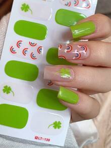 2 Pcs/Set Of St. Patrick's Day Full-Coverage Waterproof Nail Stickers, Such As Four-Leaf Clovers And Green Hats Nail Strips. For Holiday Use And As Gift For Girls Nail Decals Nails Nail Supplies - Multicolor - View 4