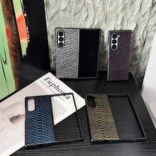 1个高级行政鳄鱼纹PU皮革折叠手机壳，兼容三星Galaxy Z Fold7、Fold6、Fold5、Fold4 - 商务全包防震保护后盖 - 藏蓝色 - 查看 9