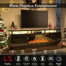 [2 Packages Shipping]80"Fireplace TV Stand With 36" Electric Fireplace,  Stainless Steel Pipe,Modern 80 Inch 2 Tier TV Console Stand For TVs Up To 80", LED Light Entertainment Center With Storage Cabinets - Xem 3