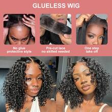 Glueless Put On And Go 13x6 Lace Deep Wave 13x4 Lace Front Wigs Human Hair Pre Plucked With Baby Hair 200% Density HD Transparent Lace Frontal Wigs For Women Human Hair Lace Front Wigs Deep Curly Lace Front Wig No Glue Needed Ready To Go Human Hair Wig - Natural Black - Xem 7